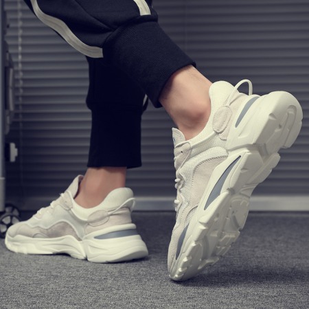 Men's Summer Leather Mesh Breathable Sneakers Trend Small White Casual Shoes